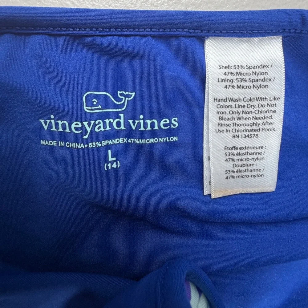 Vineyard Vines Girls 3-Piece Swim Set Blue Whale Print Tankini Rash Guard L 14